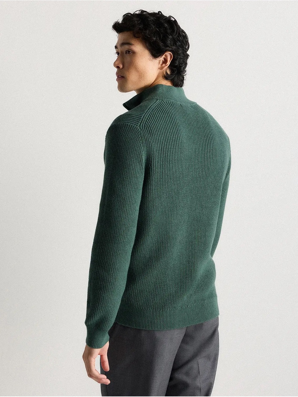 quince — organic cotton ribbed quarter-zip sweater in big sur green - Picture 3 of 5